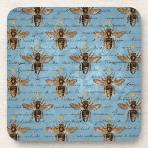 Vintage Blue Honey Bee Beverage Coaster