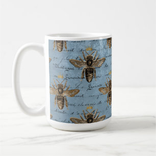Vintage Blue Honey Bee Coffee Mug