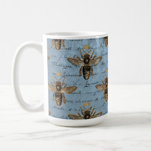 Vintage Blue Honey Bee Coffee Mug