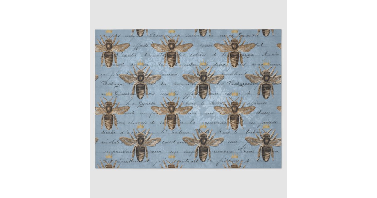 Vintage Blue Honey Bee Decoupage Tissue Paper | Zazzle