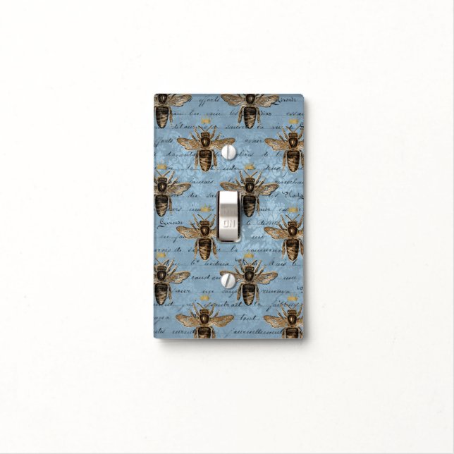 Vintage Blue Honey Bee Light Switch Cover (In Situ)