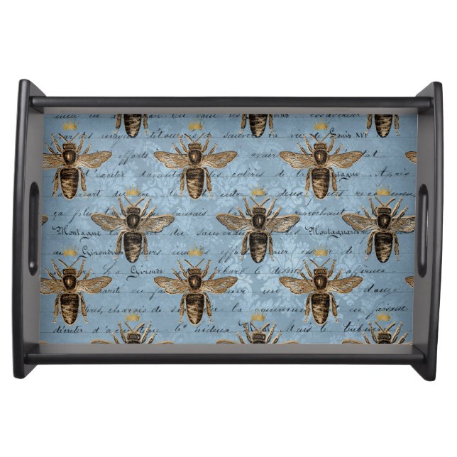 Vintage Blue Honey Bee Serving Tray (Front)