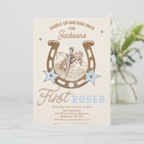 Vintage Blue Horseshoe First Rodeo 1st Birthday
