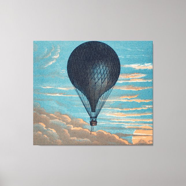 Vintage Blue Hot Air Balloon Painting Canvas Print (Front)