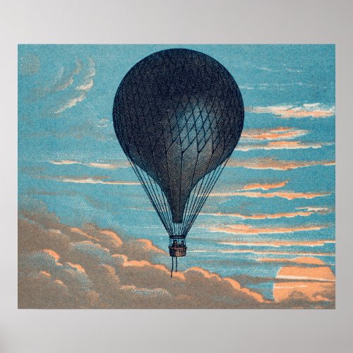 Vintage Blue Hot Air Balloon Painting Poster