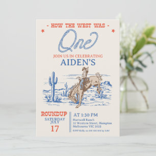 Vintage Blue How The West Was One 1st Birthday Invitation