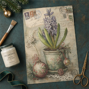 Vintage Blue Hyacinth Ephemera Christmas Decoupage Tissue Paper