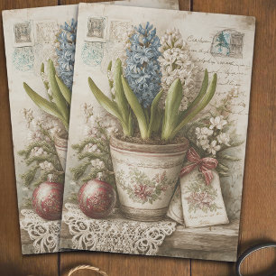 Vintage Blue Hyacinth Floral Christmas Decoupage Tissue Paper
