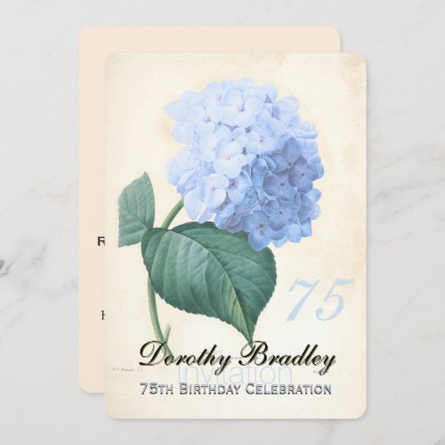 Vintage Blue Hydrangea 75th Birthday Celebration I Invitation
