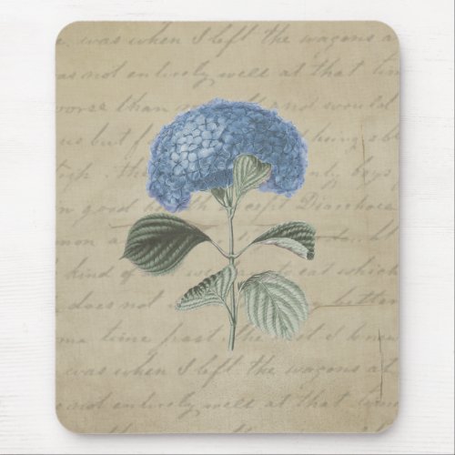 Vintage Blue Hydrangea Floral Antique Calligraphy Mouse Pad