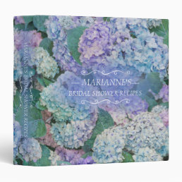 Vintage Blue Hydrangea Floral Bridal Shower Recipe 3 Ring Binder