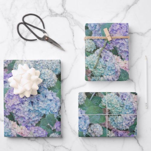 Vintage Blue Hydrangea Floral Garden Wrapping Paper Sheets