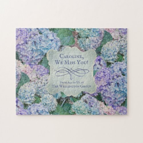 Vintage Blue Hydrangea Floral Monogram Name Jigsaw Puzzle