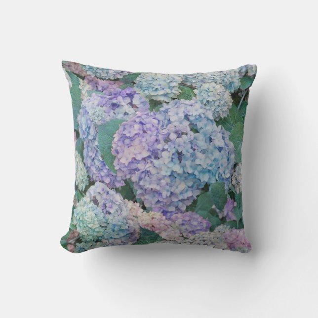 Vintage Blue Hydrangea Floral Pattern Throw Pillow (Front)