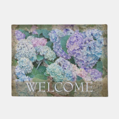 Vintage Blue Hydrangea Floral Welcome 18 x 24 Doormat