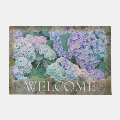 Vintage Blue Hydrangea Floral Welcome 24 x 36 Doormat