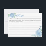 Vintage Blue Hydrangea Flower Garden Recipe Card<br><div class="desc">A vintage-inspired,  classic,  and elegant cottage grandmillennial design featuring a Victorian English garden aesthetic. Delicate watercolor blue hydrangeas and charming forget-me-not flowers.</div>
