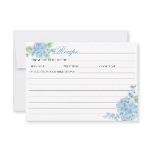 Vintage Blue Hydrangea Flower Garden Recipe Card