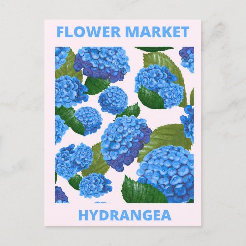 Vintage Blue Hydrangea Flower Market Postcard