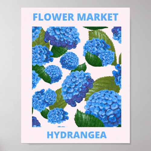 Vintage Blue Hydrangea Flower Market  Poster