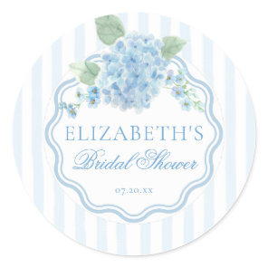 Vintage Blue Hydrangea Flower Stripe Bridal Shower Classic Round Sticker