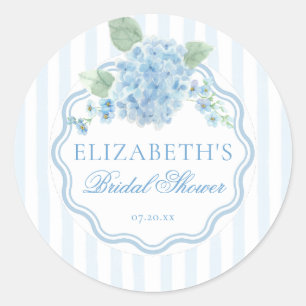 Vintage Blue Hydrangea Flower Stripe Bridal Shower Classic Round Sticker