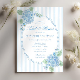 Vintage Blue Hydrangea Flower Stripe Bridal Shower Invitation