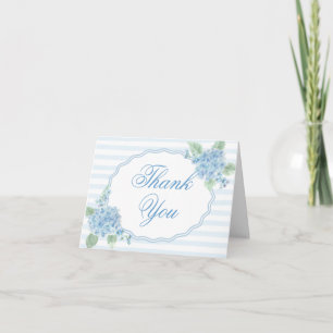 Vintage Blue Hydrangea Flower Stripe Bridal Shower Letterpress Thank You Card