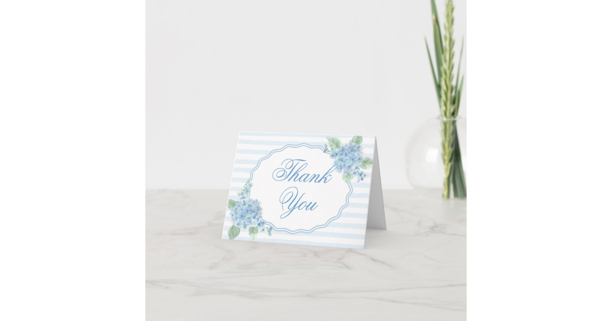 Vintage Blue Hydrangea Flower Stripe Bridal Shower Thank You Card | Zazzle