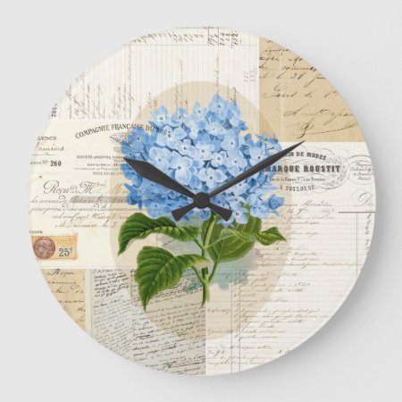 Vintage Blue Hydrangea French Clock