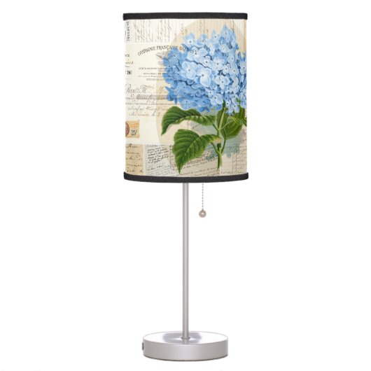 Vintage Blue Hydrangea French Ephemera Lamp (Left)
