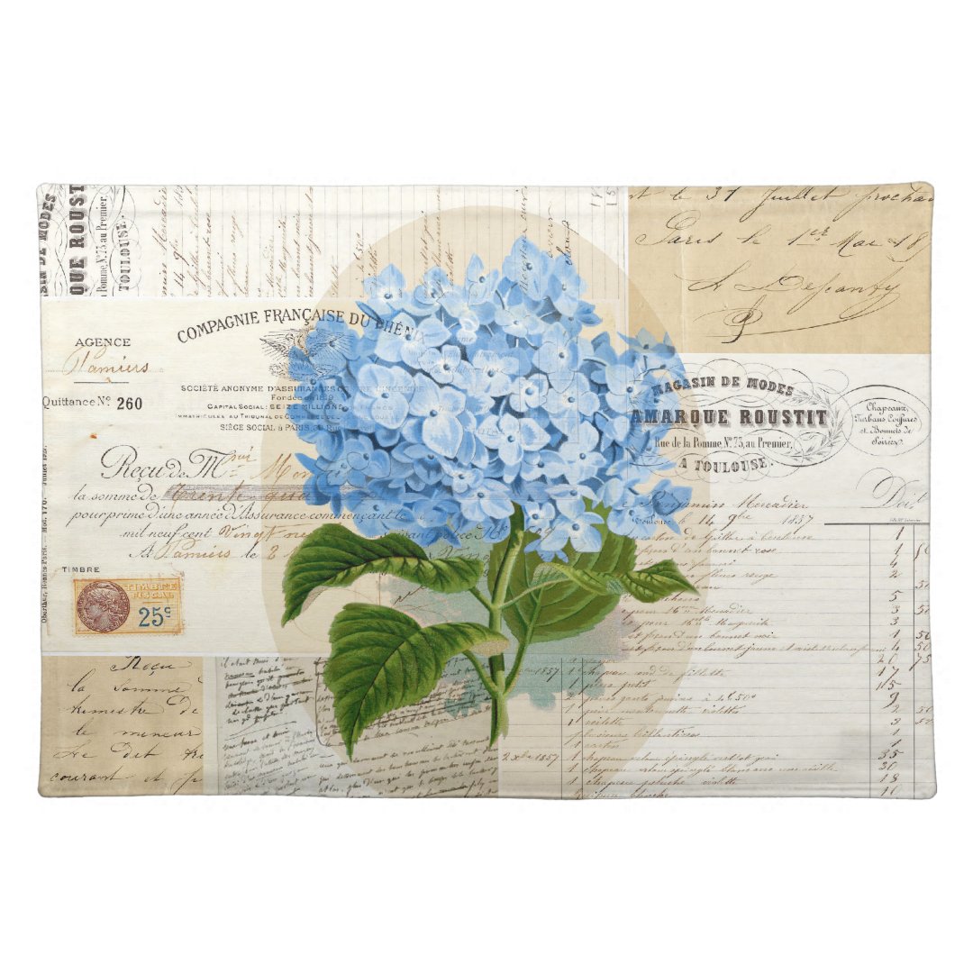 Vintage Blue Hydrangea French Ephemera Placemat Zazzle