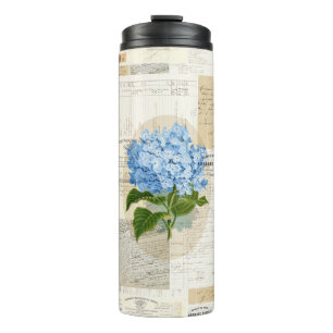 Vintage Blue Hydrangea French Ephemera Thermal Thermal Tumbler