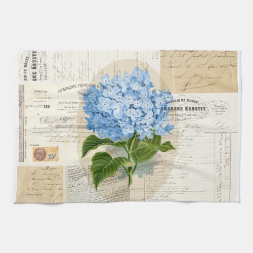 Vintage Blue Hydrangea French Ephemera Towel