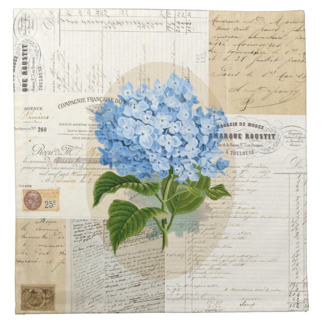 Vintage Blue Hydrangea French Napkins (Front)