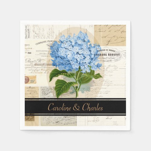 Vintage Blue Hydrangea French Wedding Napkins