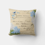 Vintage Blue Hydrangea Paris Postcard Throw Pillow at Zazzle