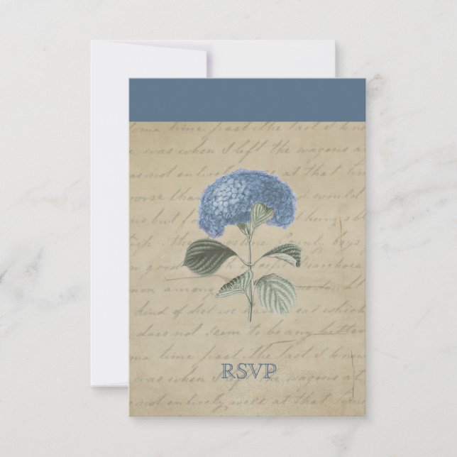 Vintage Blue Hydrangea RSVP Personalized Card (Front)