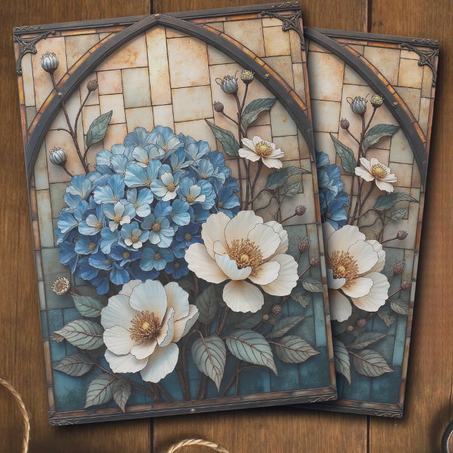 Vintage Blue Hydrangea Stained Glass Decoupage Tissue Paper (Creator Uploaded)