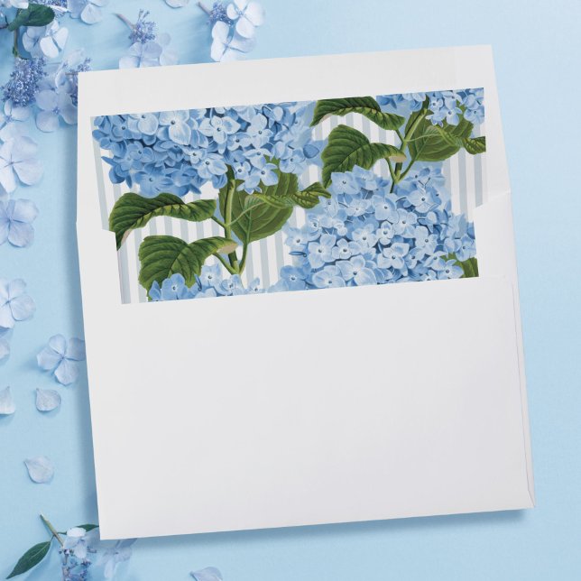 Vintage Blue Hydrangea Wedding  Envelope Liner (vintage watercolour blue hydrangea envelope liners)