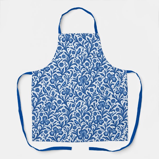 Vintage Blue Iris Botanical Pattern Apron (Front)