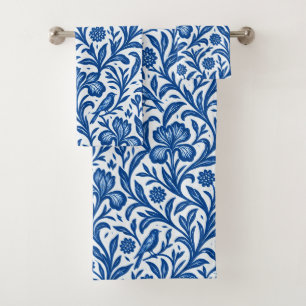 Vintage Blue Iris Botanical Pattern Bath Towel Set