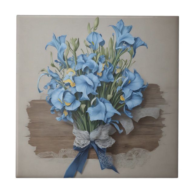 Vintage Blue Iris Bouquet Ceramic Tile (Front)