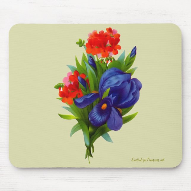 Vintage Blue Iris Flower Bouquet Mousepad (Front)