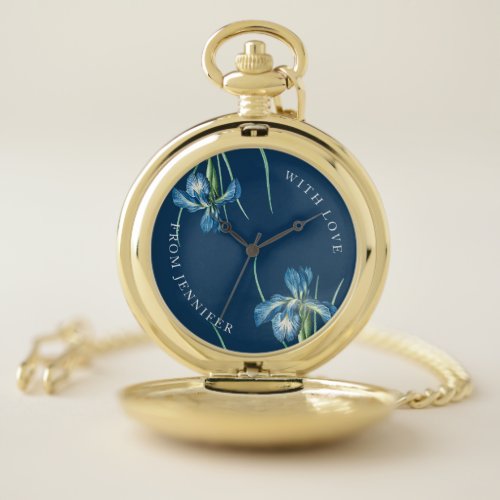 Vintage blue iris pocket watch