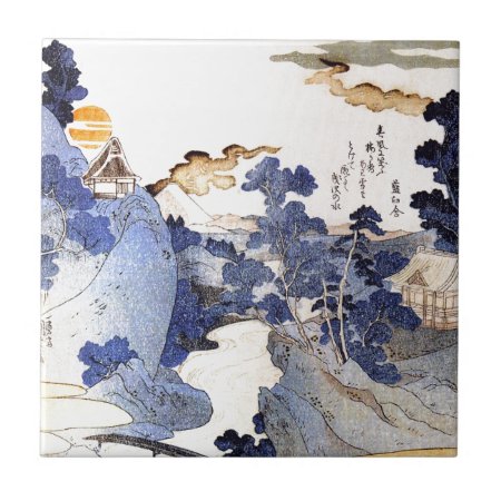 Vintage Blue Japanese Art Ceramic Tile
