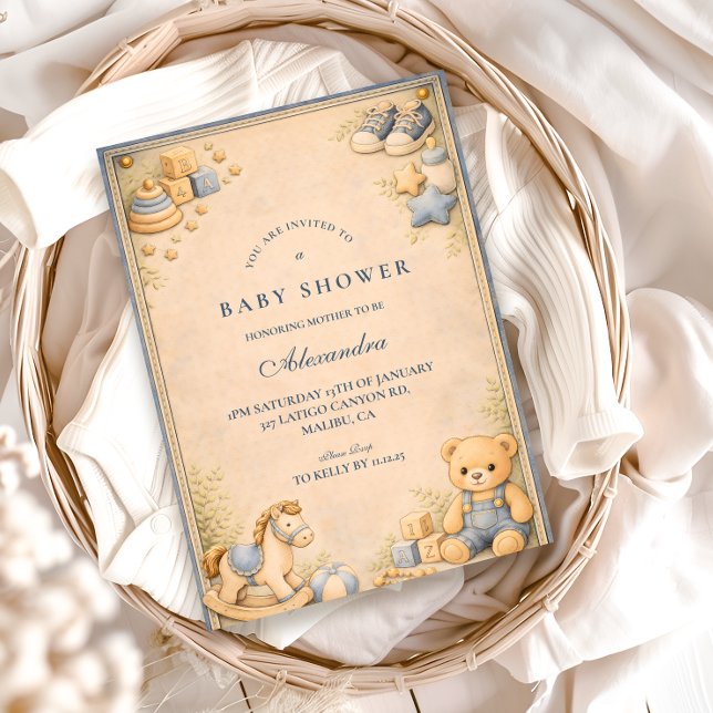 Vintage Blue Jeans Classic Baby Shower Invitation (Creator Uploaded)