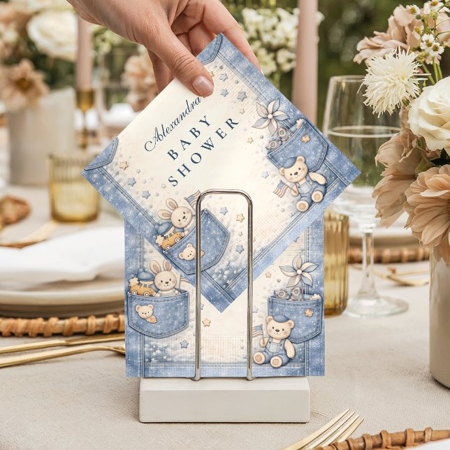 Vintage Blue Jeans Pocket Friends Baby Shower Napkins (Creator Uploaded)