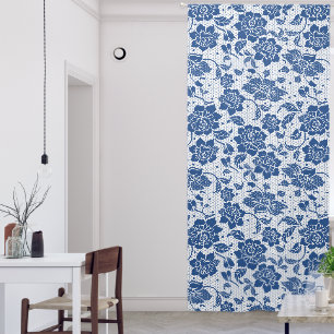 Vintage Blue Lace Floral Blackout Curtains