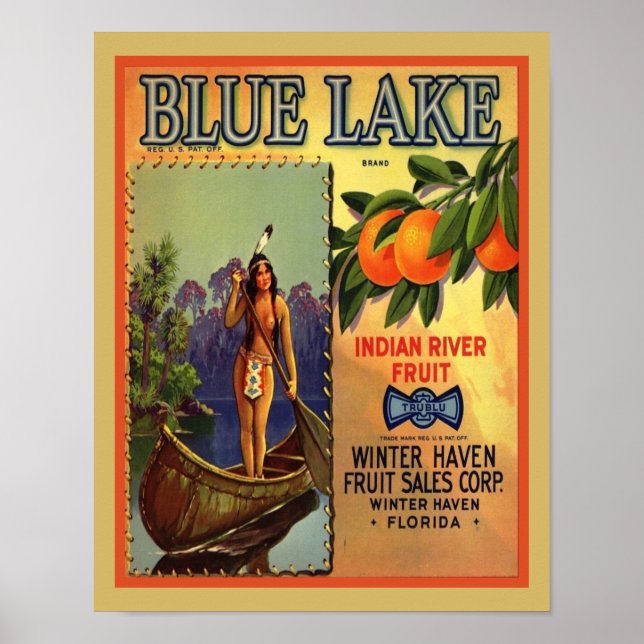 Vintage Blue Lake Oranges Advertisement Poster (Front)